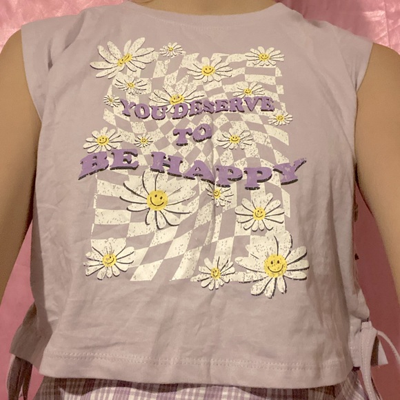 Y2K Purple Text Daisy Side Corset Crop Top - Picture 2 of 3